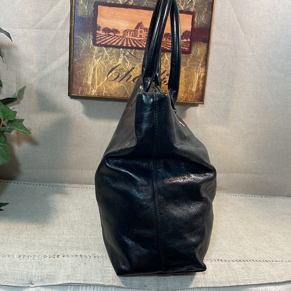 TORY BURCH Smooth Soft Shiny Black Leather Tote - Picture 3 of 9